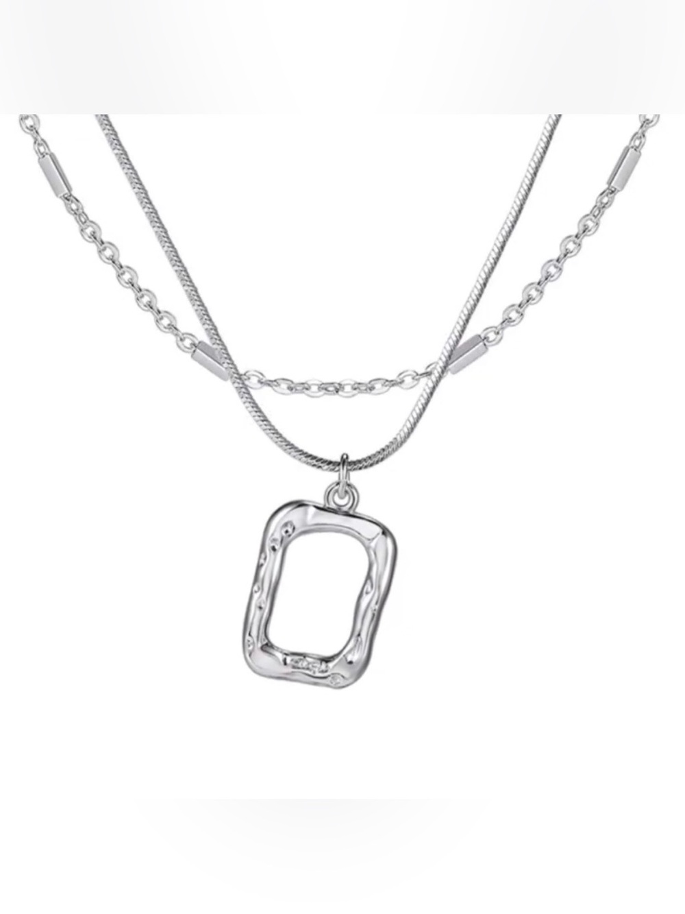 2-Piece Stacked Square Pendant Necklace -
Silver